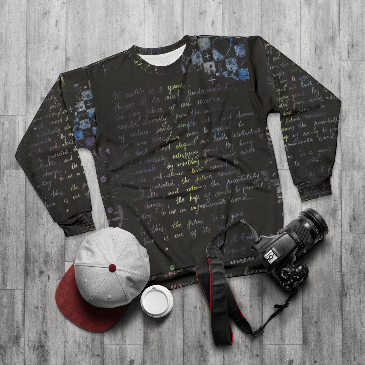 The Player of Games sci-fi sweatshirt with retro chess design - flat lay