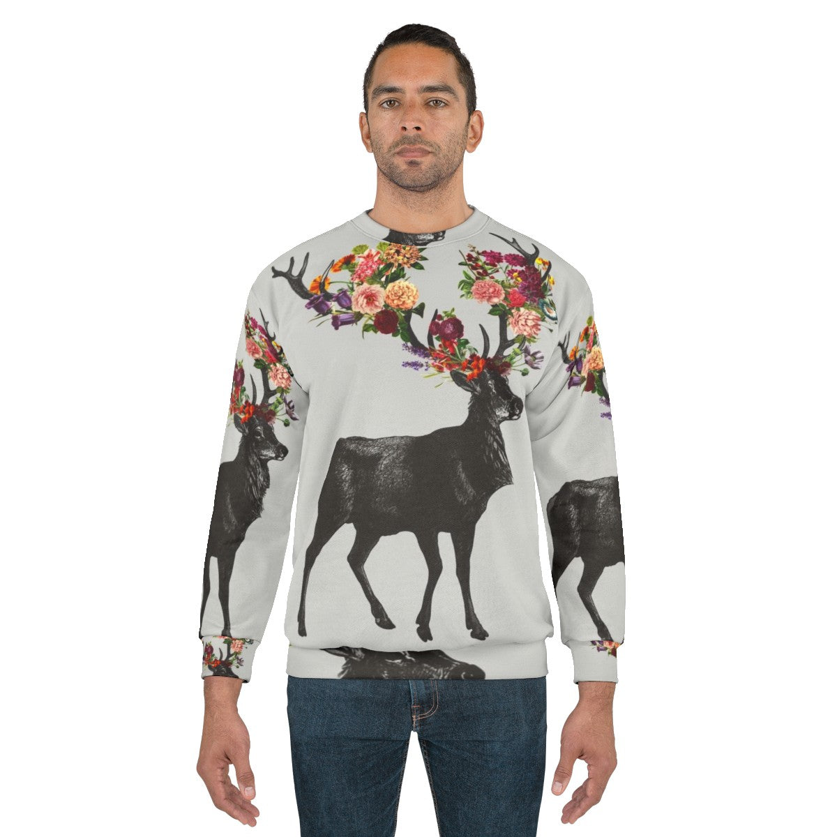 Floral sweatshirt with a nature-inspired deer design - men