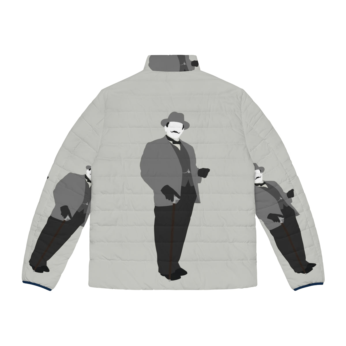 Hercule Poirot inspired puffer jacket with mystery thriller design - Back