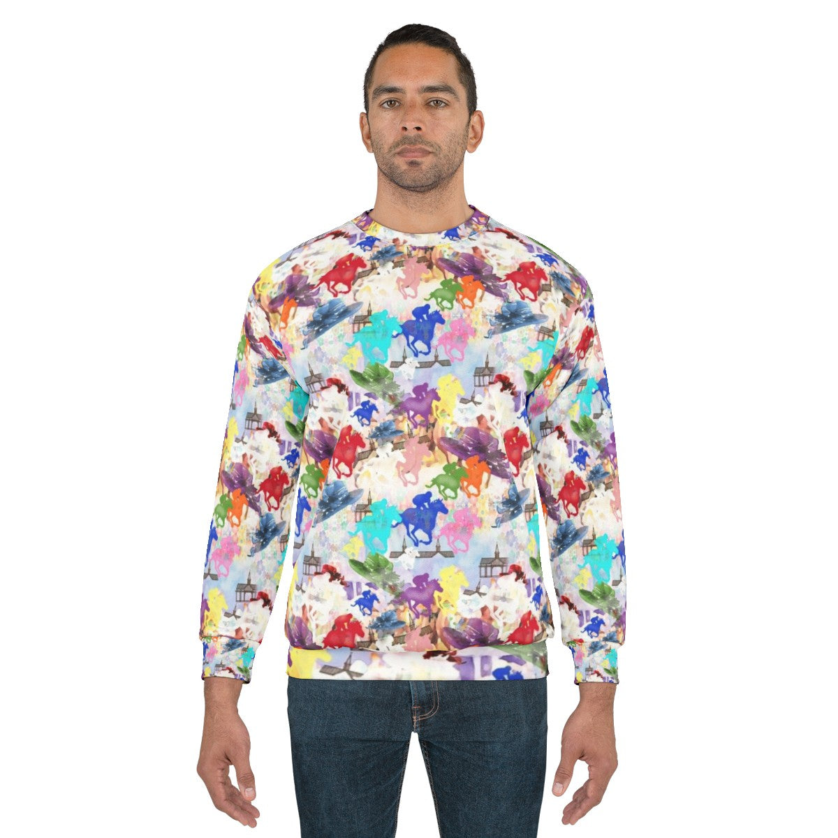 Colorful horse silhouette on a vibrant horse racing sweatshirt - men