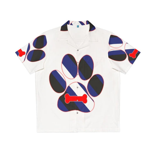 Colorful Hawaiian shirt with puppy play paw prints and pride flag design