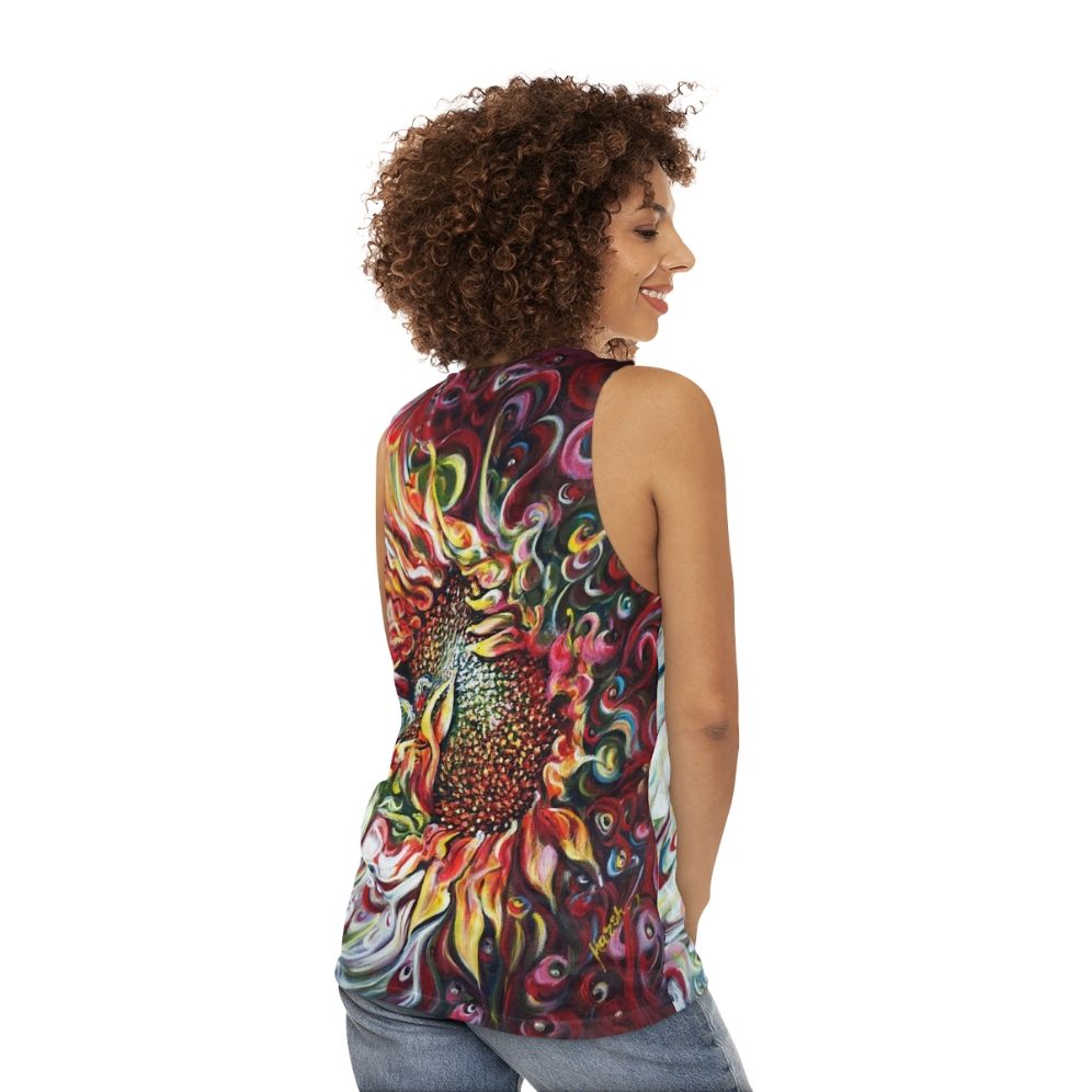 Sunflowers and hummingbird unisex tank top - women back