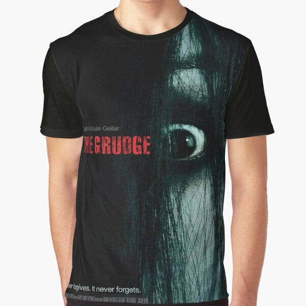 "The Grudge Movie Graphic T-Shirt - Horror themed apparel featuring a spooky ghost design"