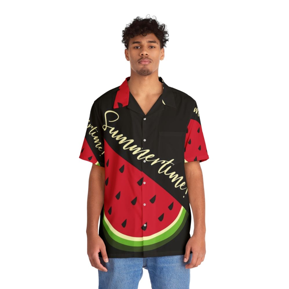 Watermelon print black Hawaiian shirt - People Front