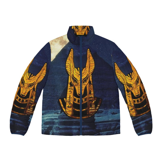 Anubis Egyptian God Puffer Jacket with Gold Accents