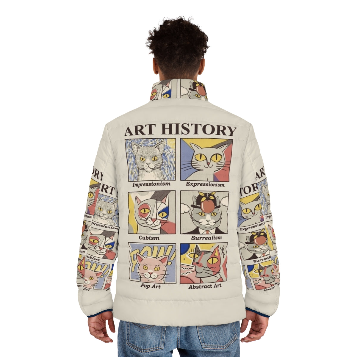 Art History Puffer Jacket featuring classic art designs - men back