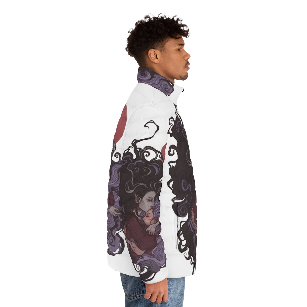 Puffer jacket with horror dreams design, perfect for tabletop RPG fans - men side right