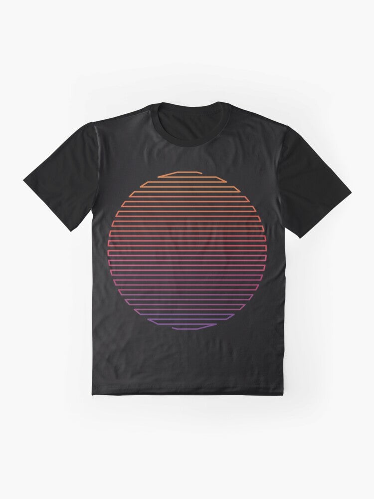 Minimalist linear light graphic t-shirt with abstract, retro-inspired design - Flat lay