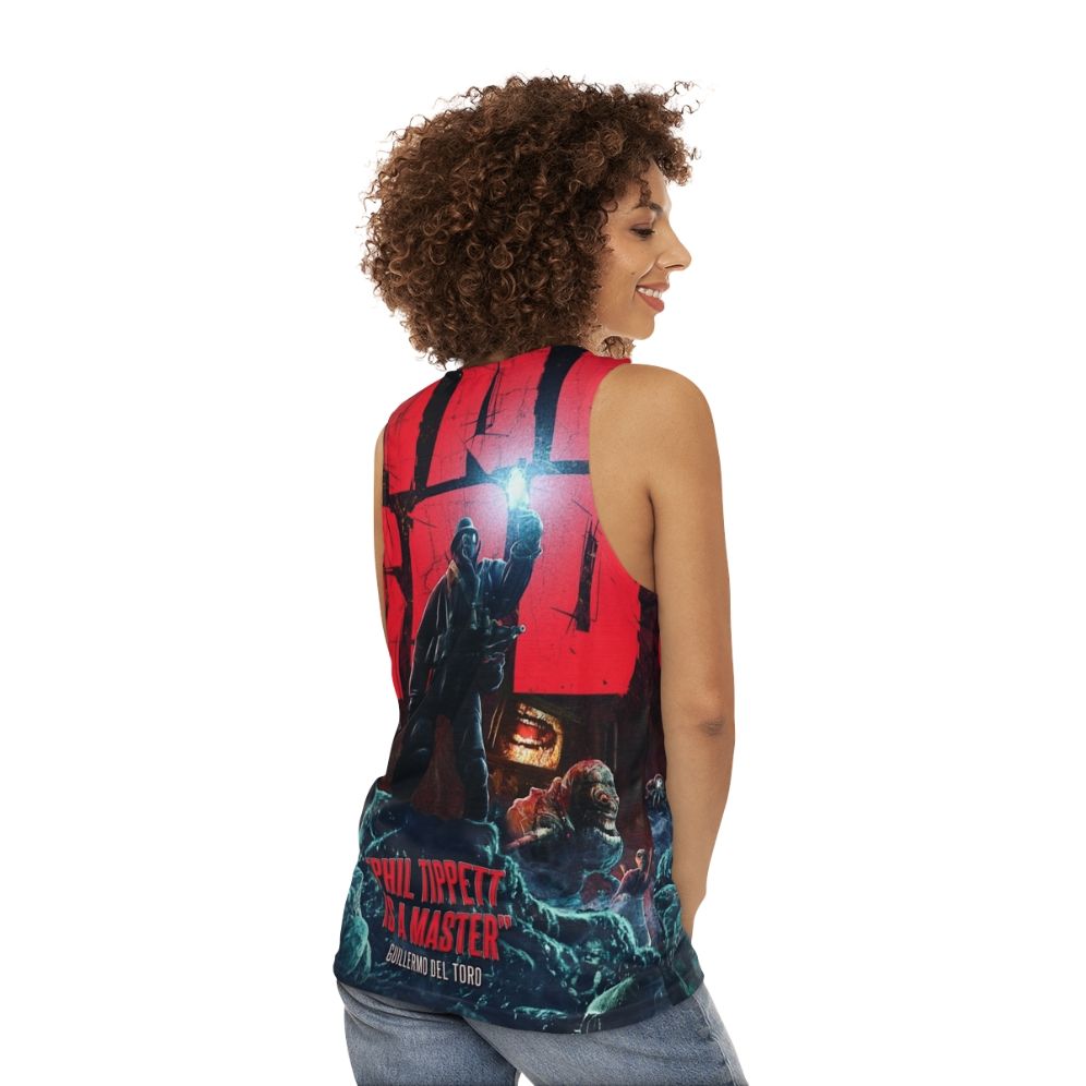 Unisex tank top featuring Mad God movie poster design - women back