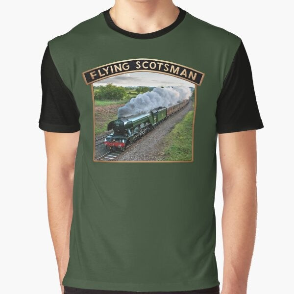 Vintage graphic of the iconic Flying Scotsman steam train locomotive