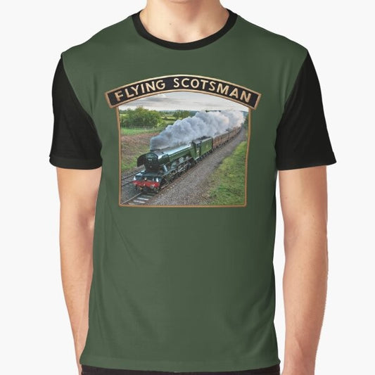 Vintage graphic of the iconic Flying Scotsman steam train locomotive