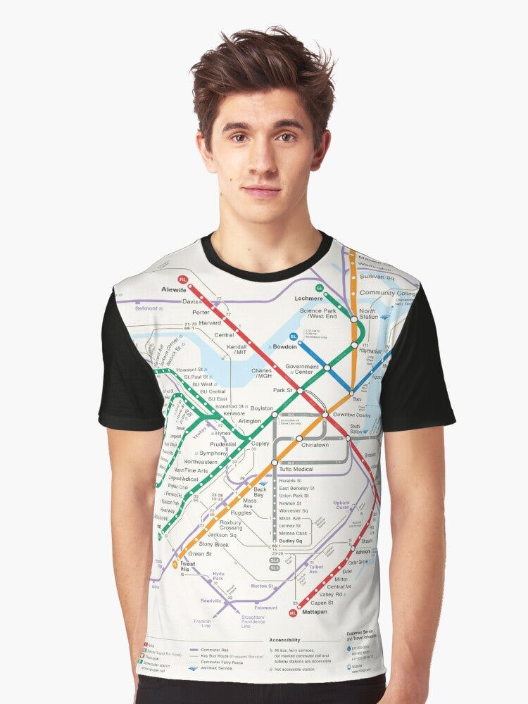 Boston area transportation system map graphic t-shirt - Men