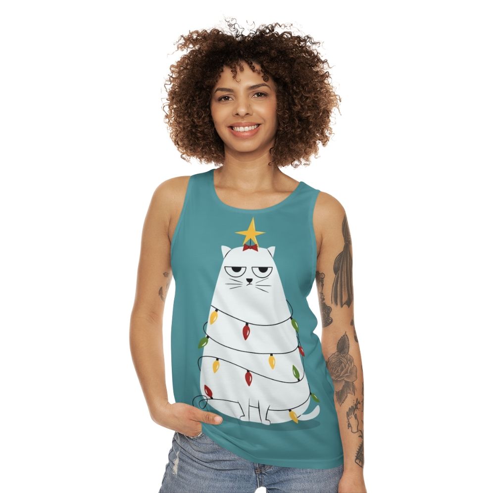 Grumpy Christmas Cat Unisex Tank Top - women