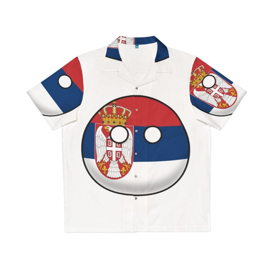 Serbia Countryball Hawaiian Shirt featuring the Serbian flag and cultural elements