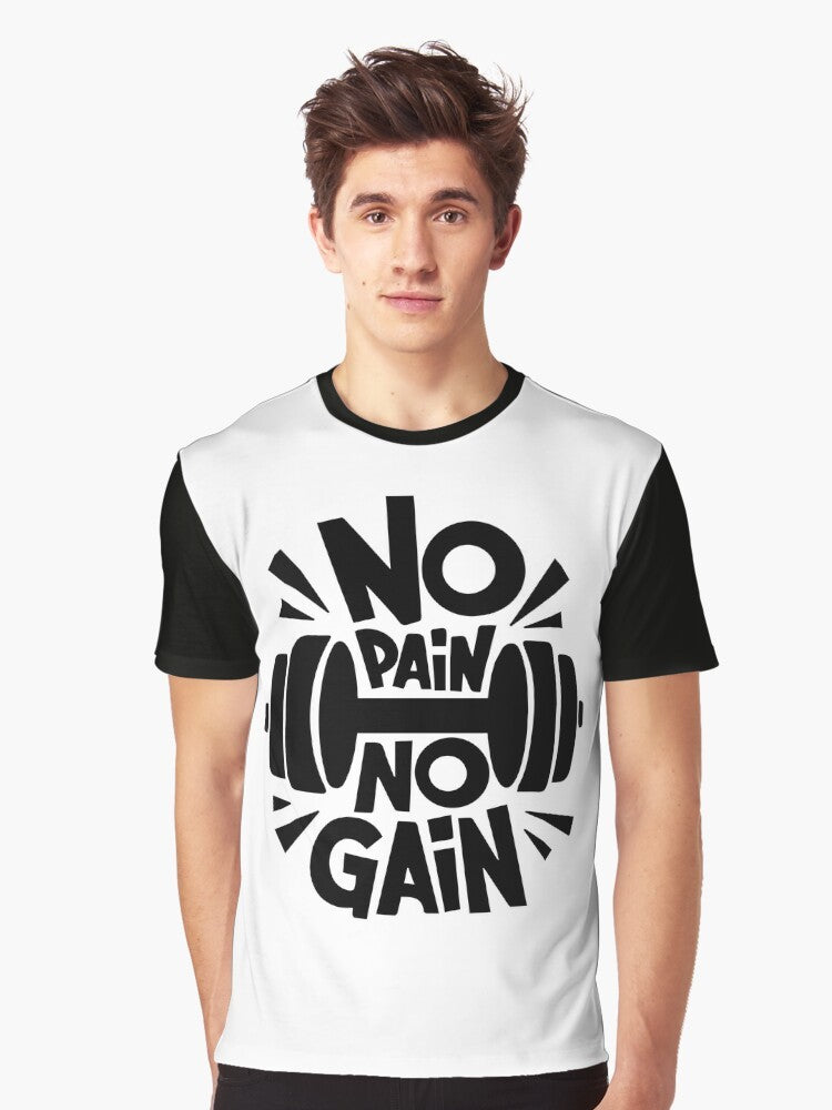 Motivational graphic t-shirt with inspirational text and fitness icons - Men