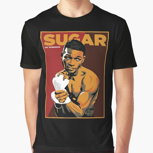 Sugar Ray Robinson, one of the greatest boxers of all time, featured on a graphic t-shirt design.