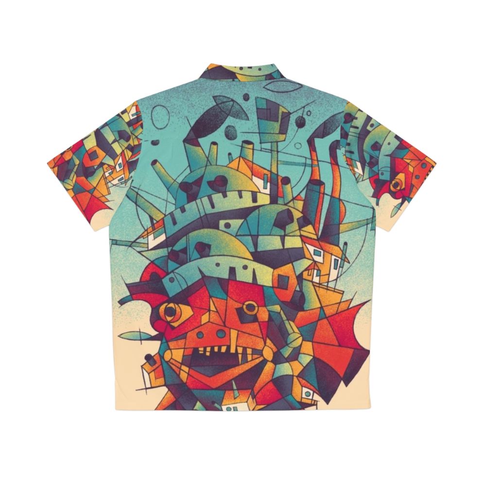 Moving Castle inspired Hawaiian shirt with cubist, futuristic design - Back