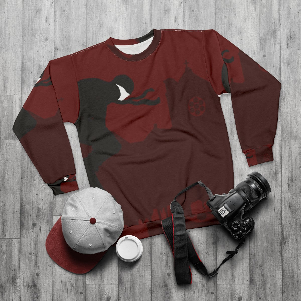 Daredevil superhero sweatshirt with minimalist design - flat lay