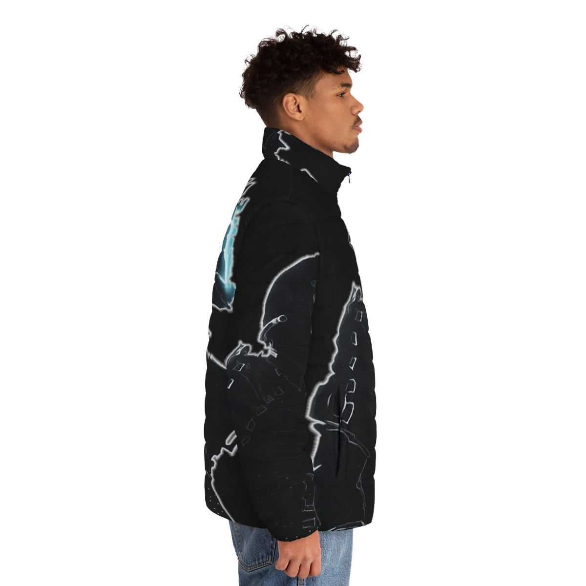 Dead Space-inspired puffer jacket with necromorph and Isaac Clarke graphics - men side right