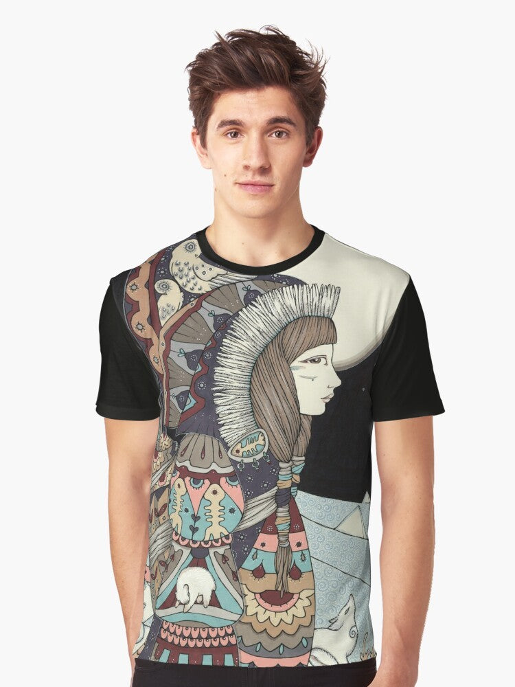 A graphic t-shirt featuring the Inuit goddess Sedna, the mother of the sea and the Arctic animals. - Men