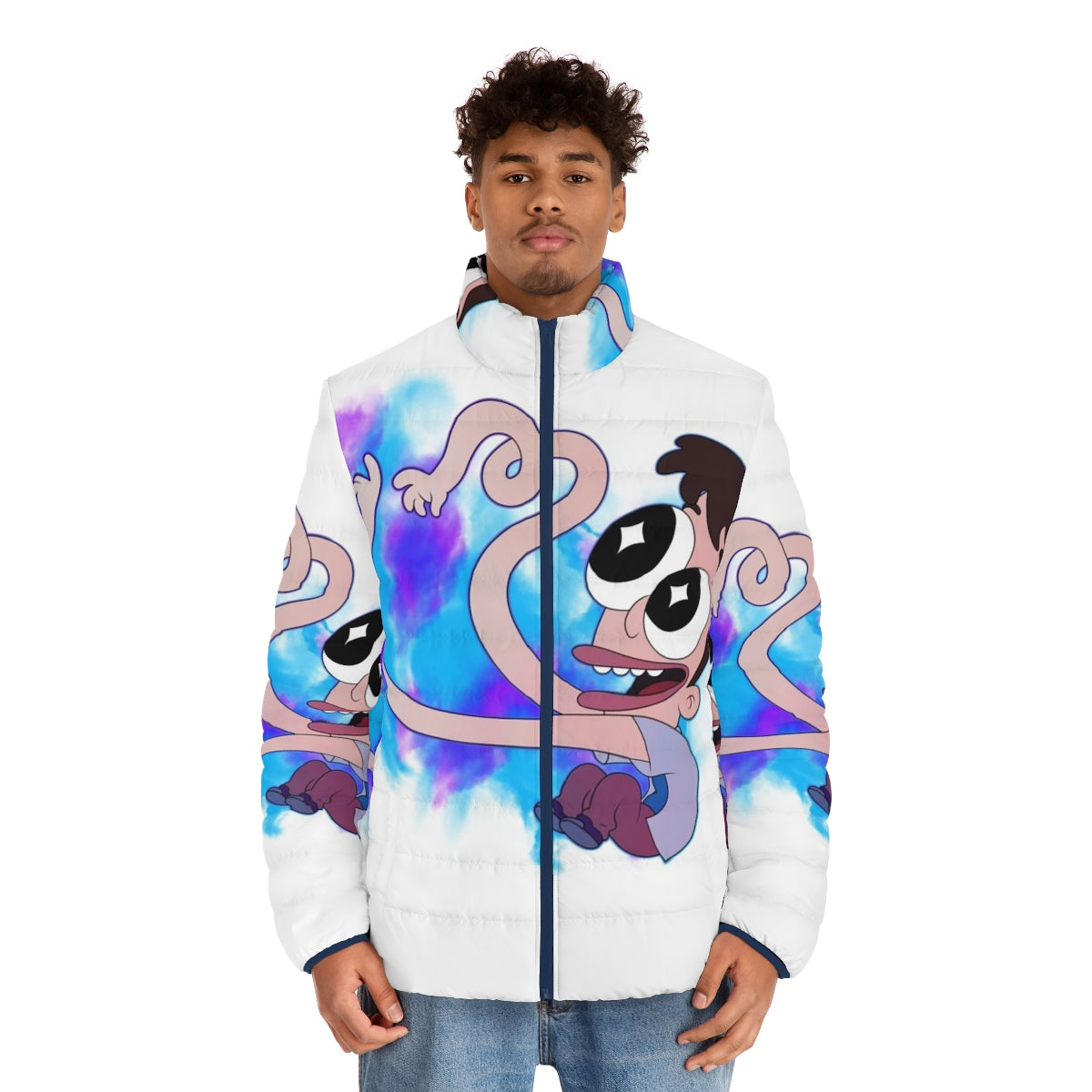 Big Mouth Crazy Nick Puffer Jacket with Oversized Netflix Bigmouth Design - men front