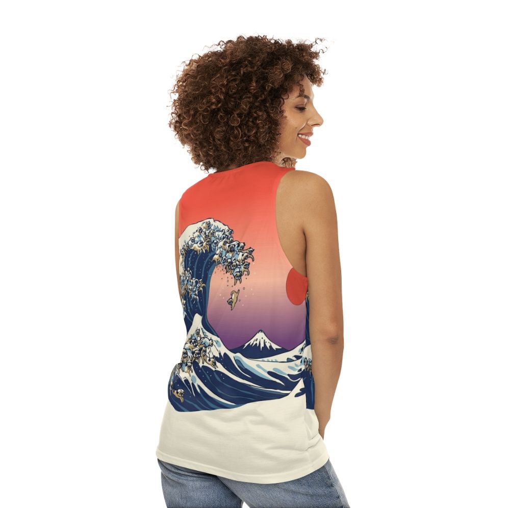 Pug Surfing The Great Wave Unisex Tank Top - women back