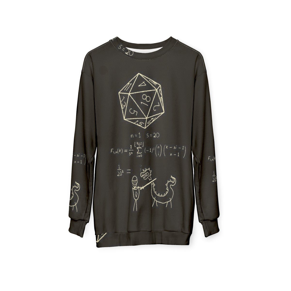 20 sided dice sweatshirt with science of dice design - hanging