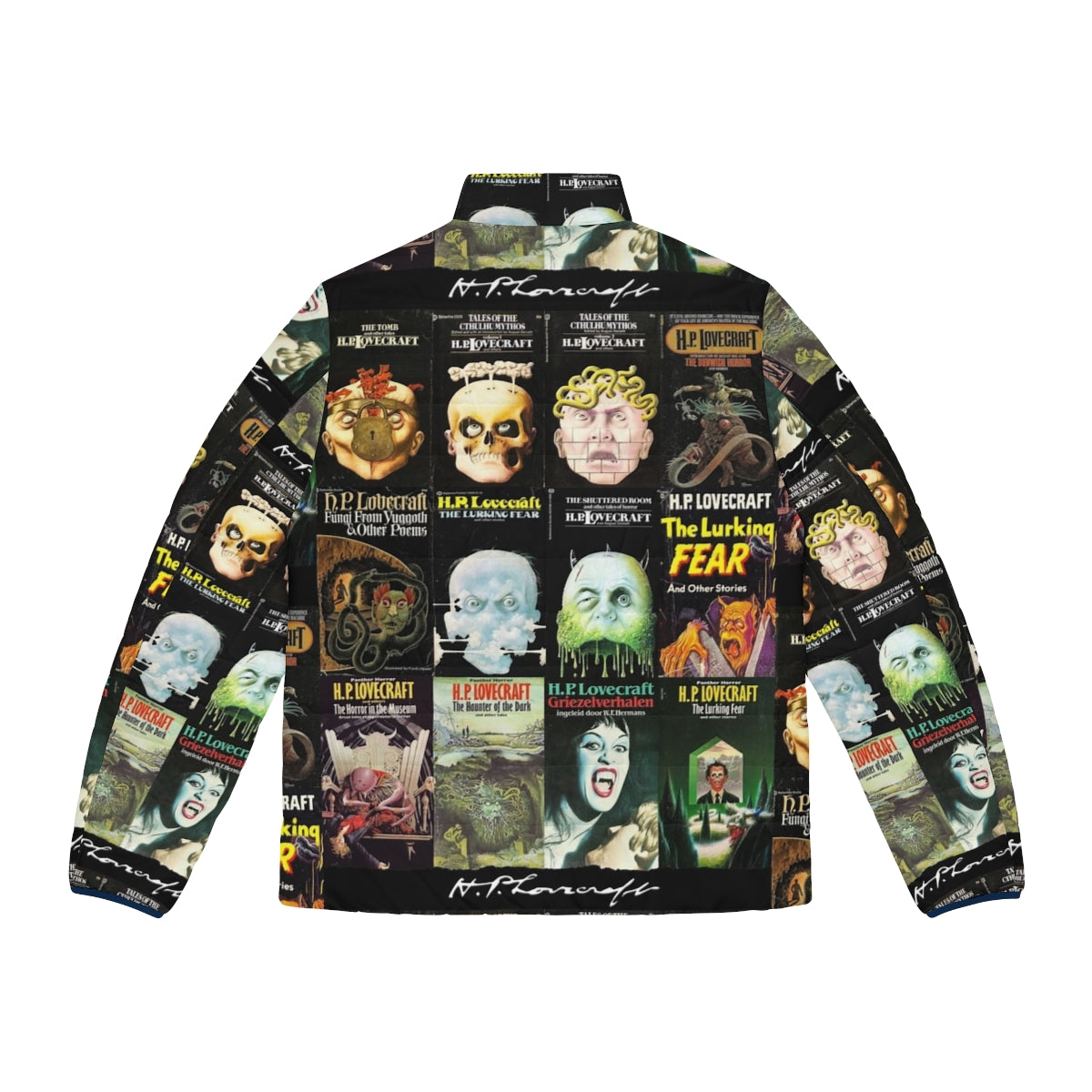 H.P. Lovecraft-inspired puffer jacket with horror book graphics - Back