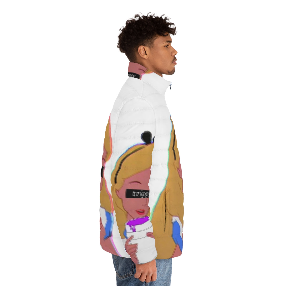 Trippy Alice Puffer Jacket - Psychedelic Alice in Wonderland-inspired outerwear - men side right