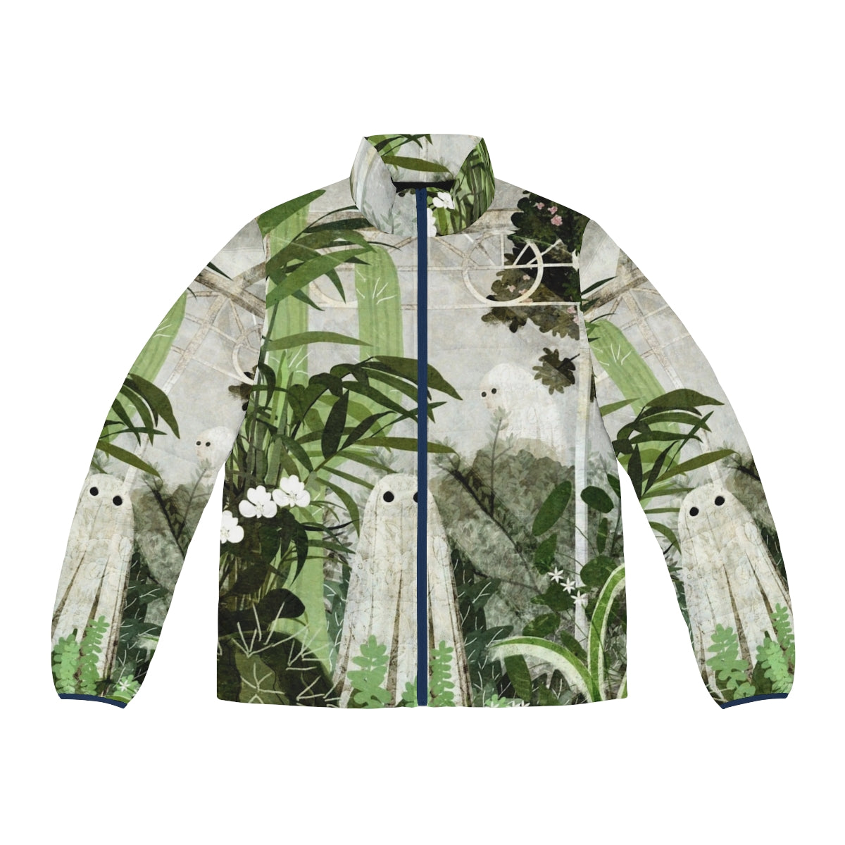 Ghostly puffer jacket with nature-inspired design