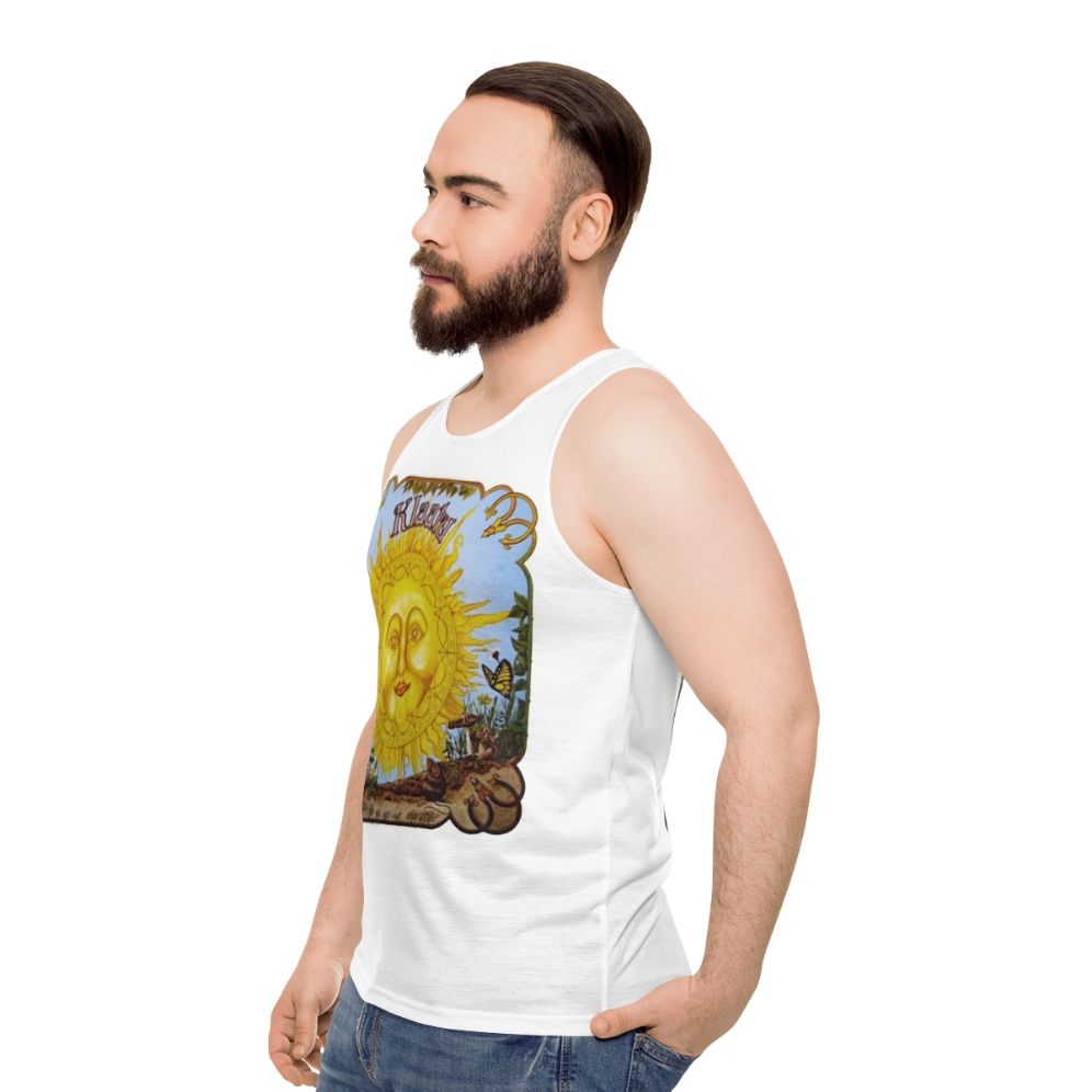 Vintage Unisex Klaatu Tank Top with Psychedelic and Folk Music Inspired Design - men side