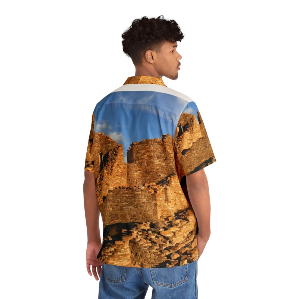 Anasazi Masonry Hawaiian Shirt with Chaco Canyon Imagery - Flat lay