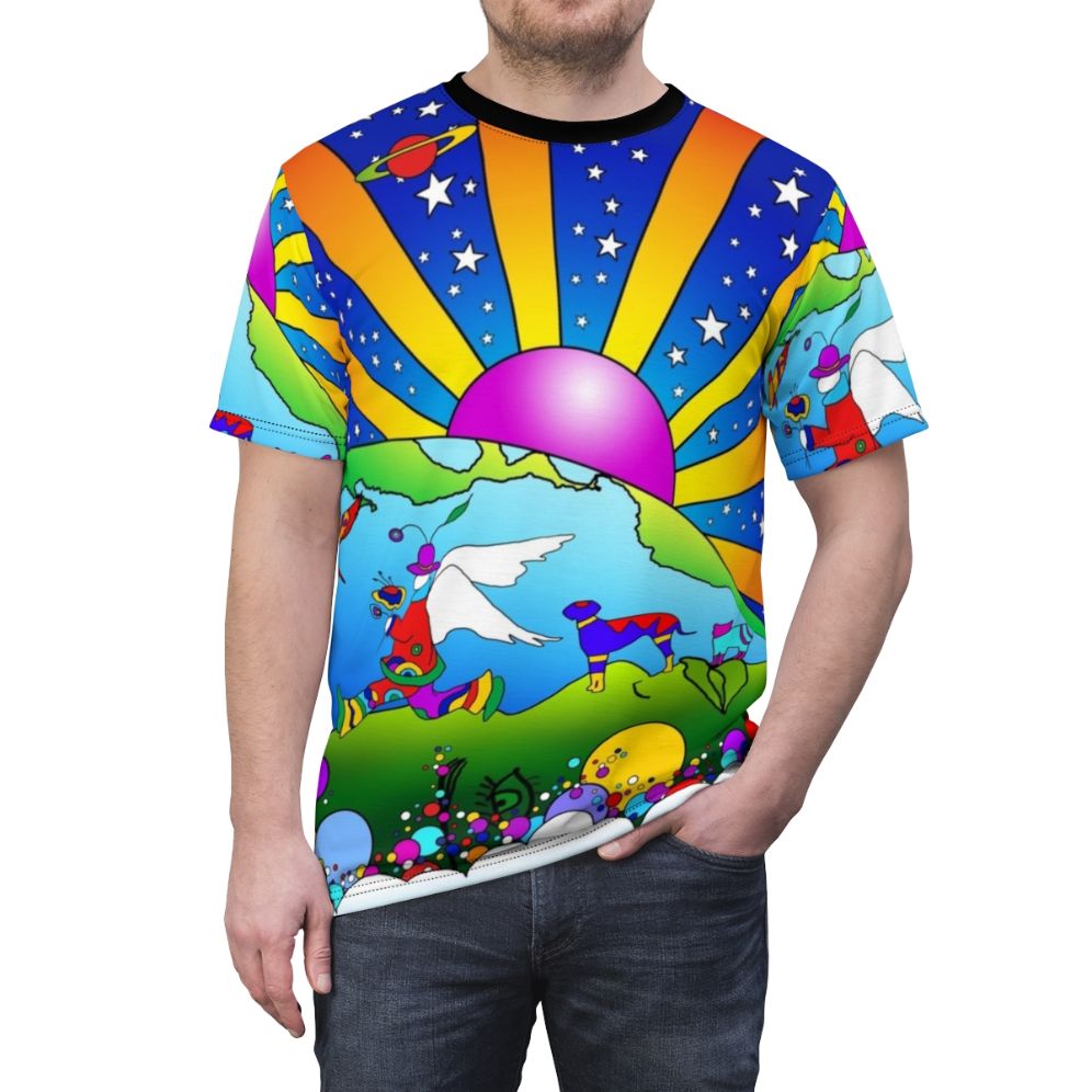 Cosmic pet psychedelic art design on a t-shirt - men front