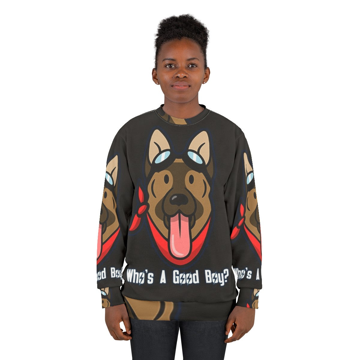 "Dogmeat from Fallout video game featured on a cozy sweatshirt" - women