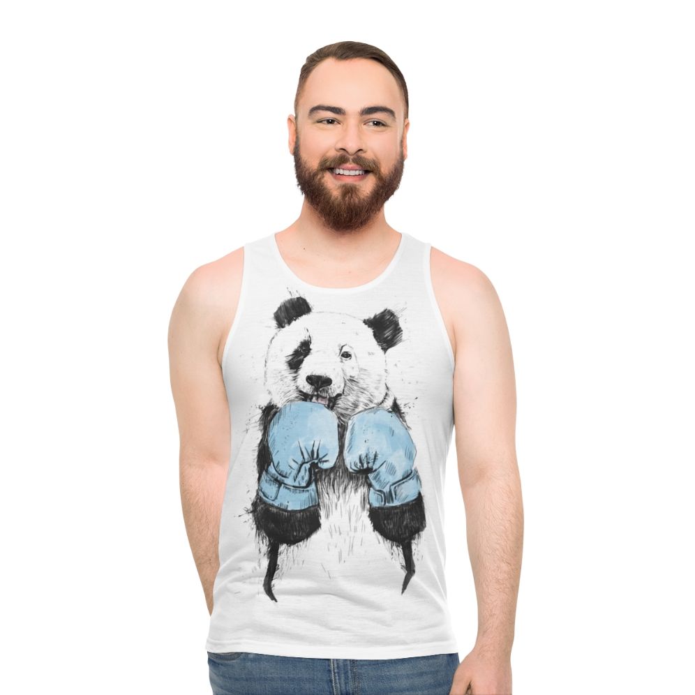 Unisex panda boxer tank top with funny animal print design - men