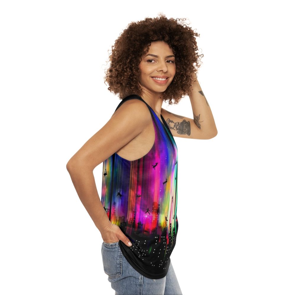 Unisex tank top with a futuristic graphic design - women side