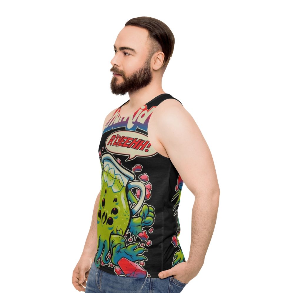 Cthulhu inspired unisex horror tank top with Kool Aid design - men side