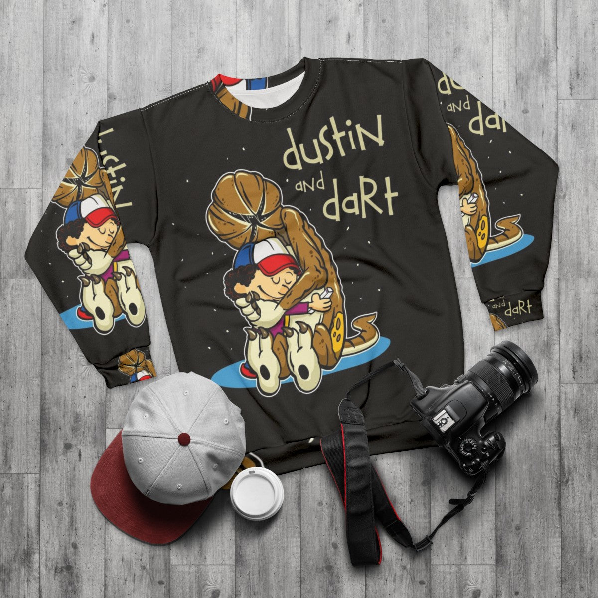 Stranger Things Dustin and Dart Pullover Sweatshirt - flat lay