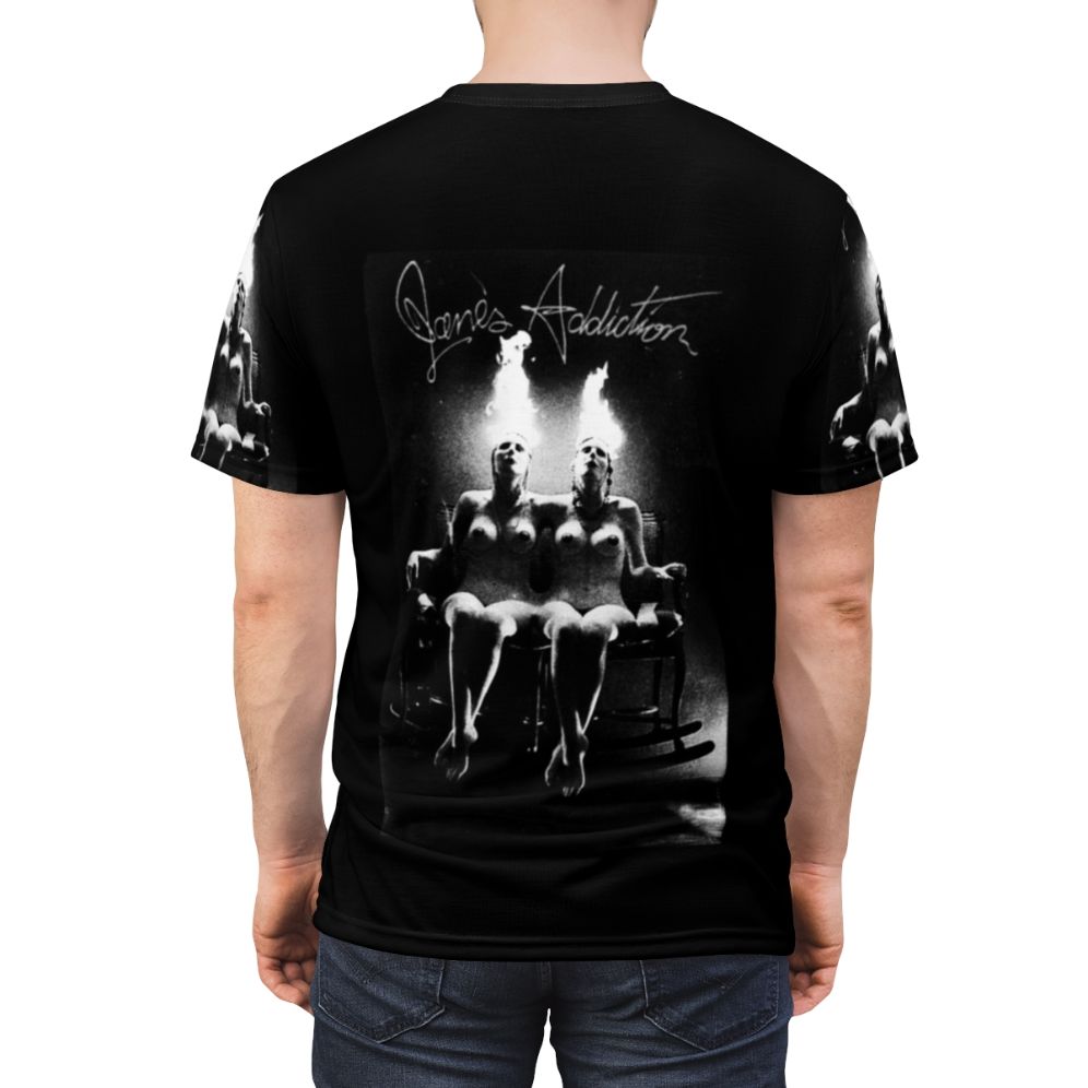 Retro Janes Addiction inspired t-shirt design with band logo and 80s/70s punk rock vibes - men back