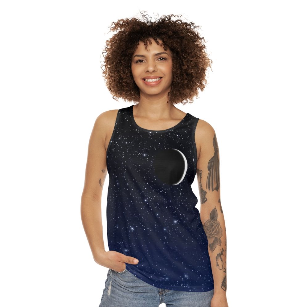 Starry night crescent moon unisex tank top - women