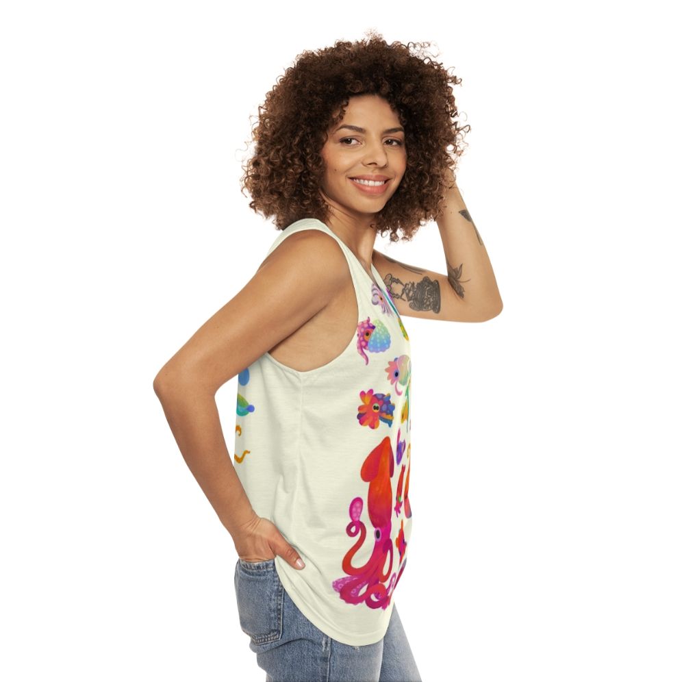 Pastel cephalopod unisex tank top - women side