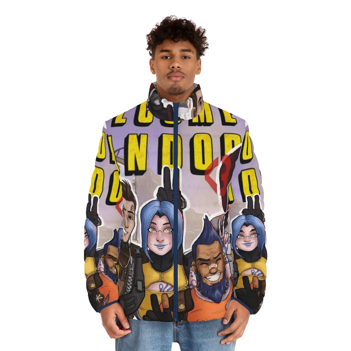 Borderlands Pandora Puffer Jacket featuring Zer0, Maya, Axton, and Salvador - men front