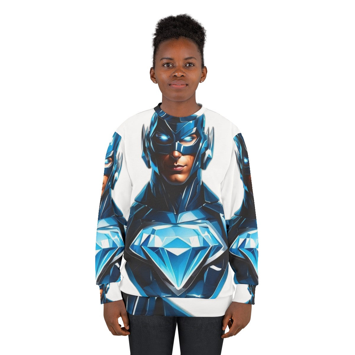 Superhero sweatshirt with glowing diamond design and bold blue color - women