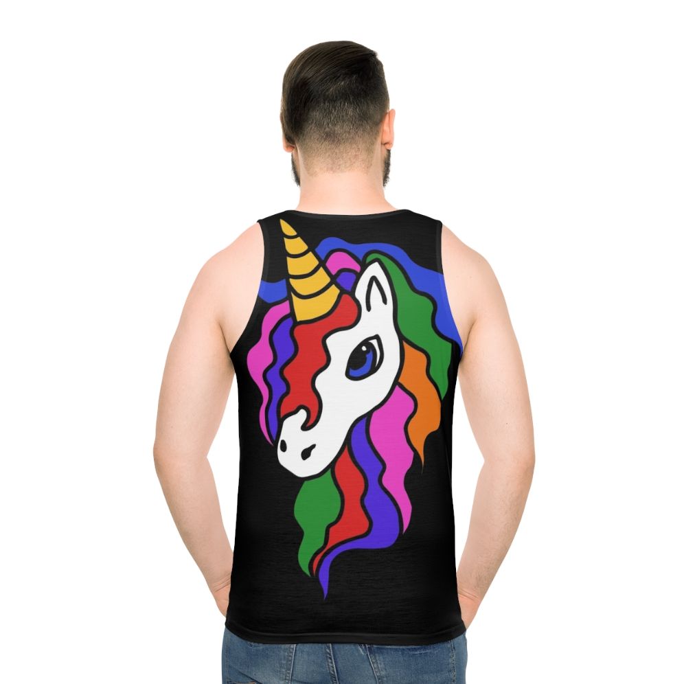 Retro unicorn unisex tank top with rainbow and cute design - men back