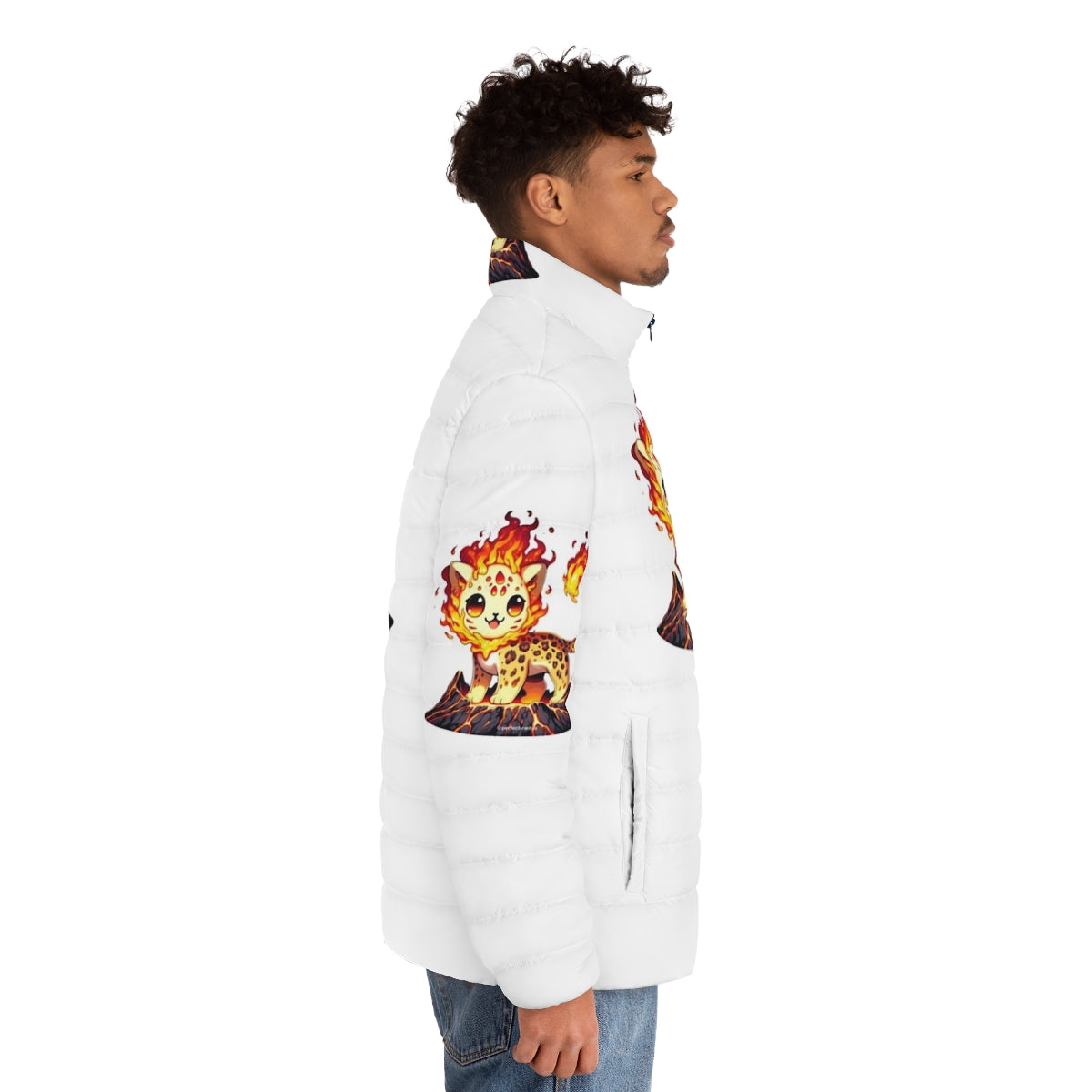 Lava Leopard puffer jacket with fantastical animal print design - men side right