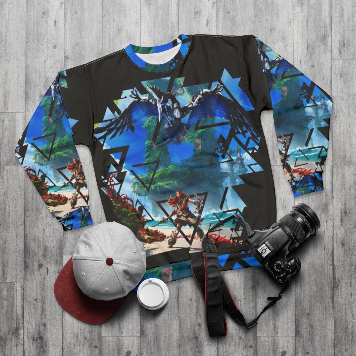 Horizon Forbidden West PlayStation 5 Sweatshirt featuring Aloy from the Guerrilla Games video game - flat lay