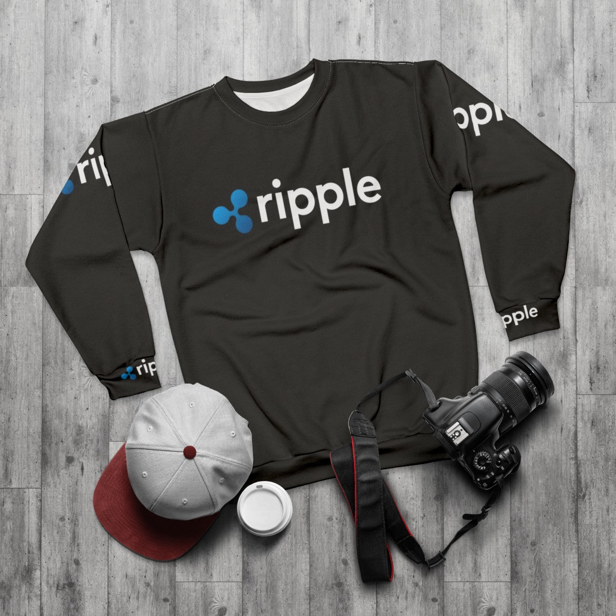 Ripple XRP Crypto Sweatshirt with Ripplenet Logo - flat lay