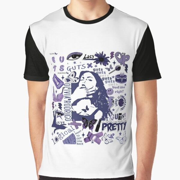 Vintage-style graphic t-shirt featuring "Olivia's Tour 2024" and pop music elements