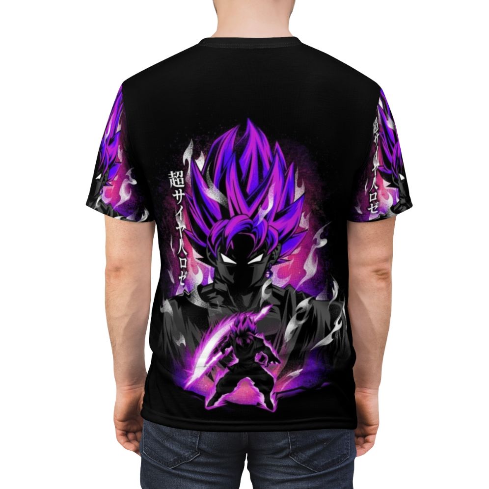 Radiant rose-themed anime-inspired t-shirt design - men back