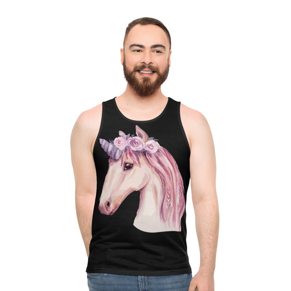 Watercolor pink unicorn unisex tank top - men